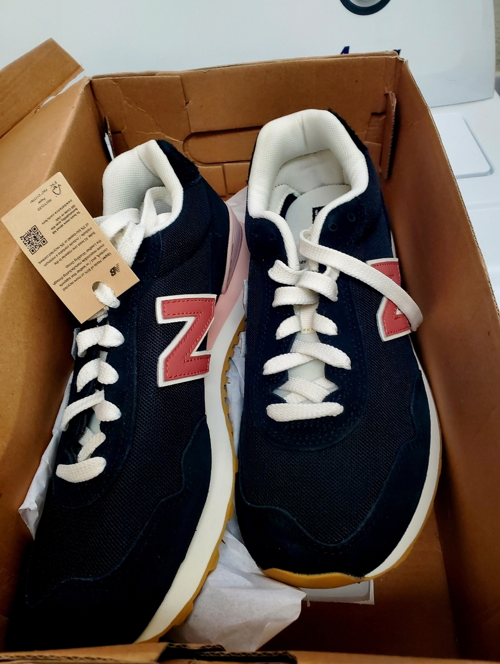 NEW Pair of New Balance Navy Sneakers with Pink 'N' Accent